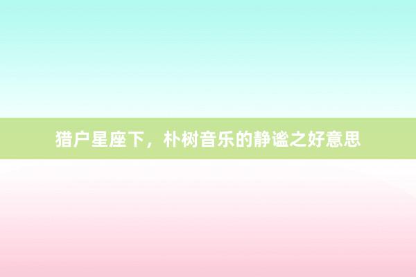 猎户星座下，朴树音乐的静谧之好意思